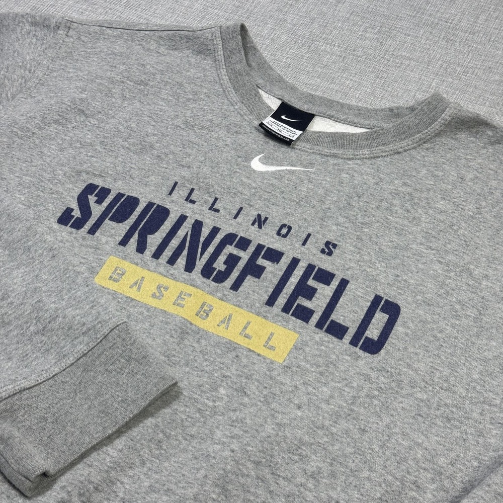 Nike Springfield Baseball Crewneck Fleece Sweatshirt Mens XLT Gray Center Swoosh